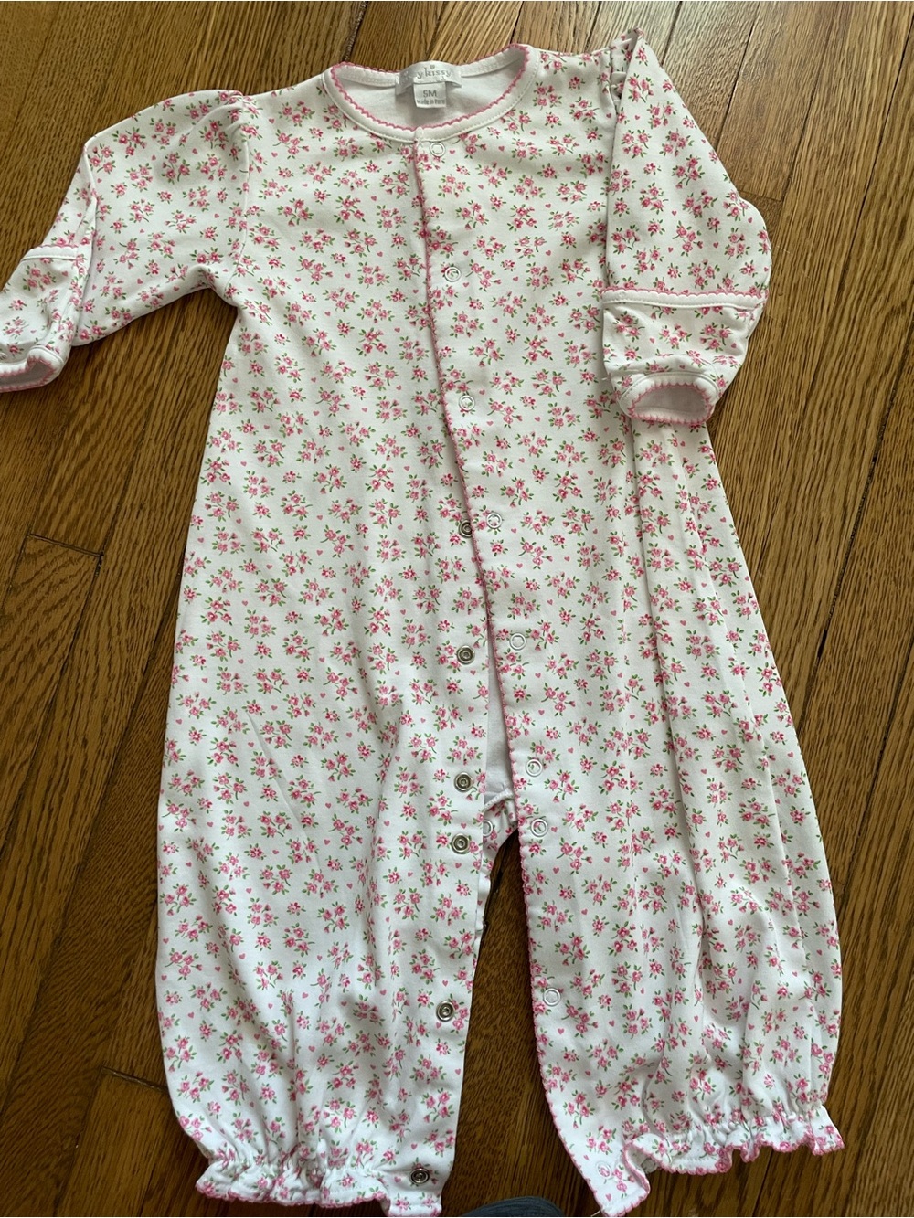 Kissy Kissy White pink flower convertible baby girl gown small 0-3